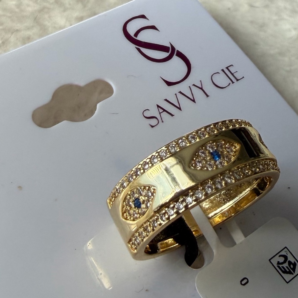 Savvy Cie Evil Eye Gold Ring with Cubic Zirconia NWT